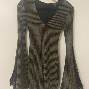 Michael Costello Black and Gold Flared Sleeve Bodycon Dress